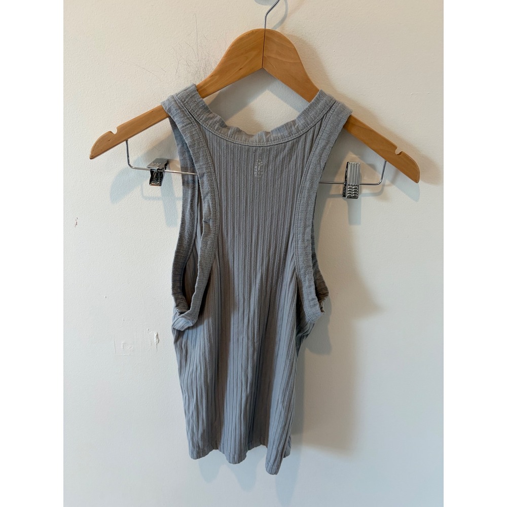 Free People FP Movement Grey Ribbed Racerback Tank Top Medium - Picture 3 of 4